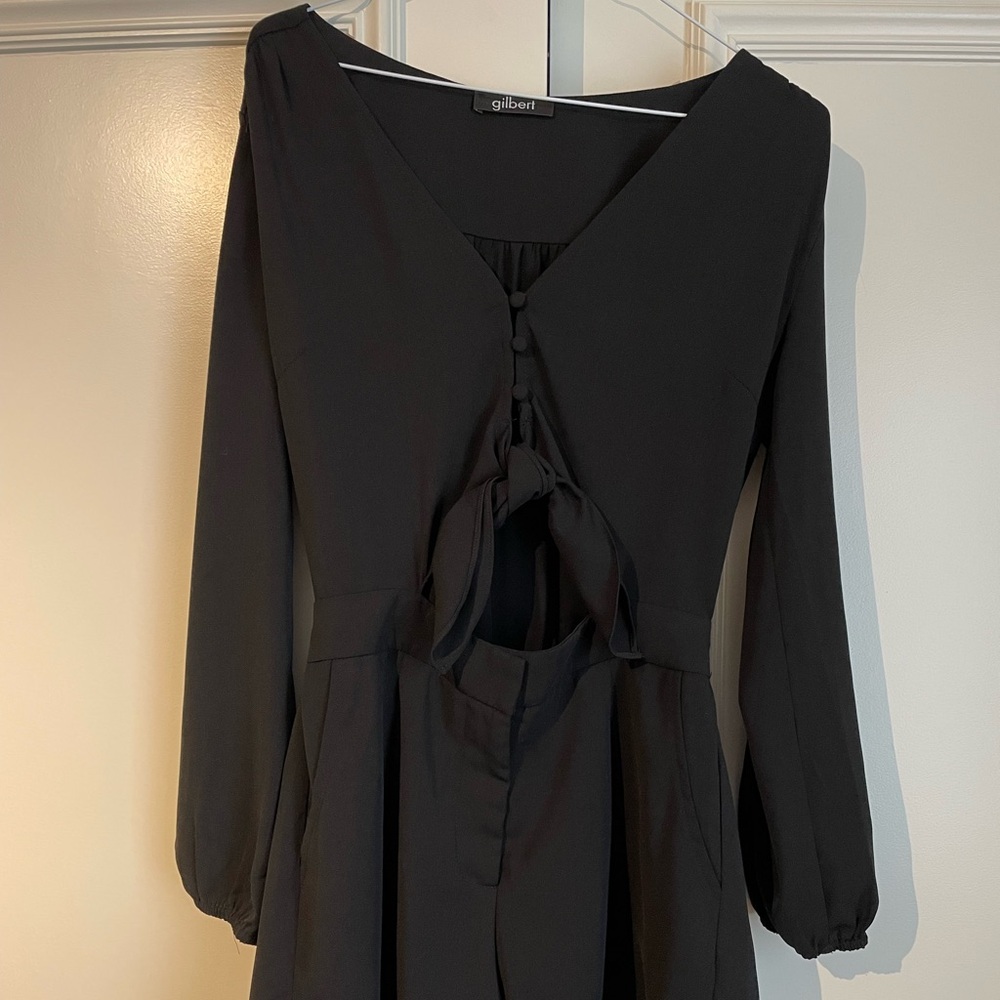 Gilbert black romper with front cut-out and tie